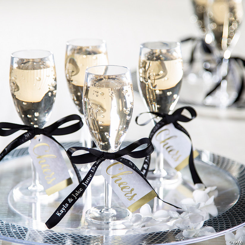 Personalized Black Ribbon with Champagne Shot Glass Favor Kit for 6 Image Thumbnail