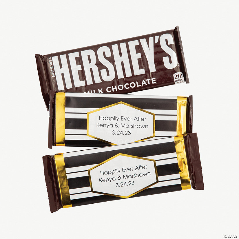 Personalized Black, White & Gold Stripe Candy Bar Sticker Labels - 12 Pc. Image