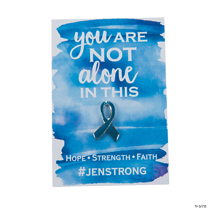 Personalized Blue Awareness Ribbon Pins with Card - 12 Pc. Image Thumbnail