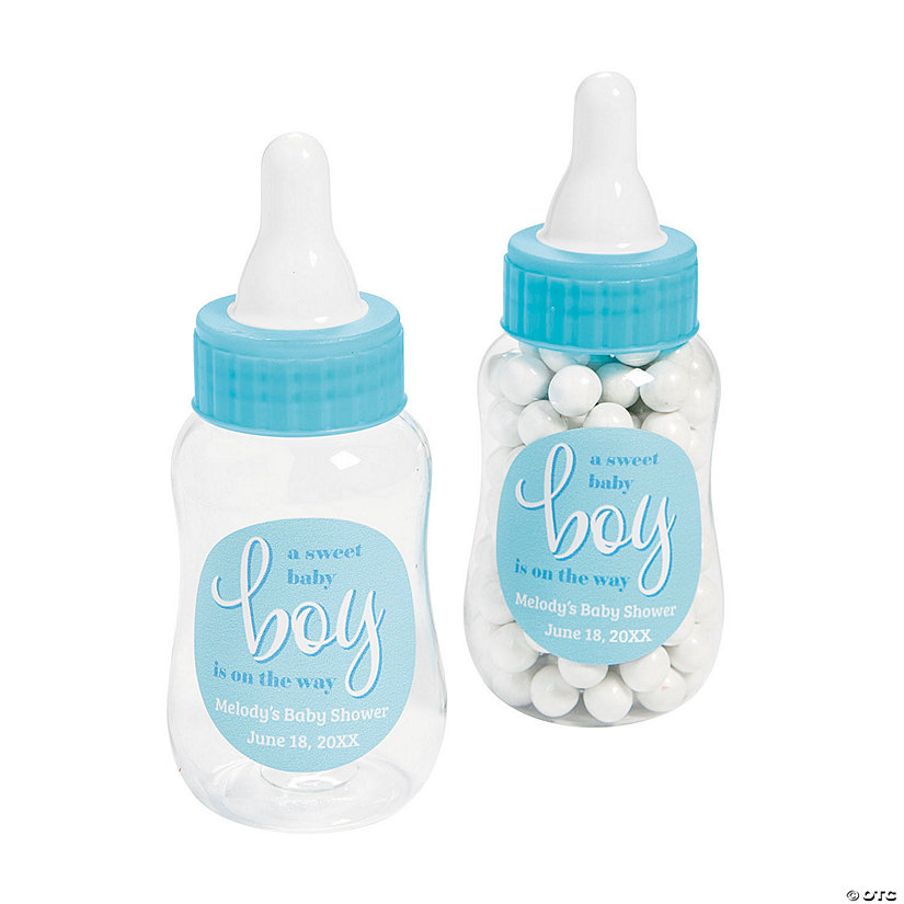 Personalized Blue Baby Bottle Favor Containers - 12 Pc. Image Thumbnail