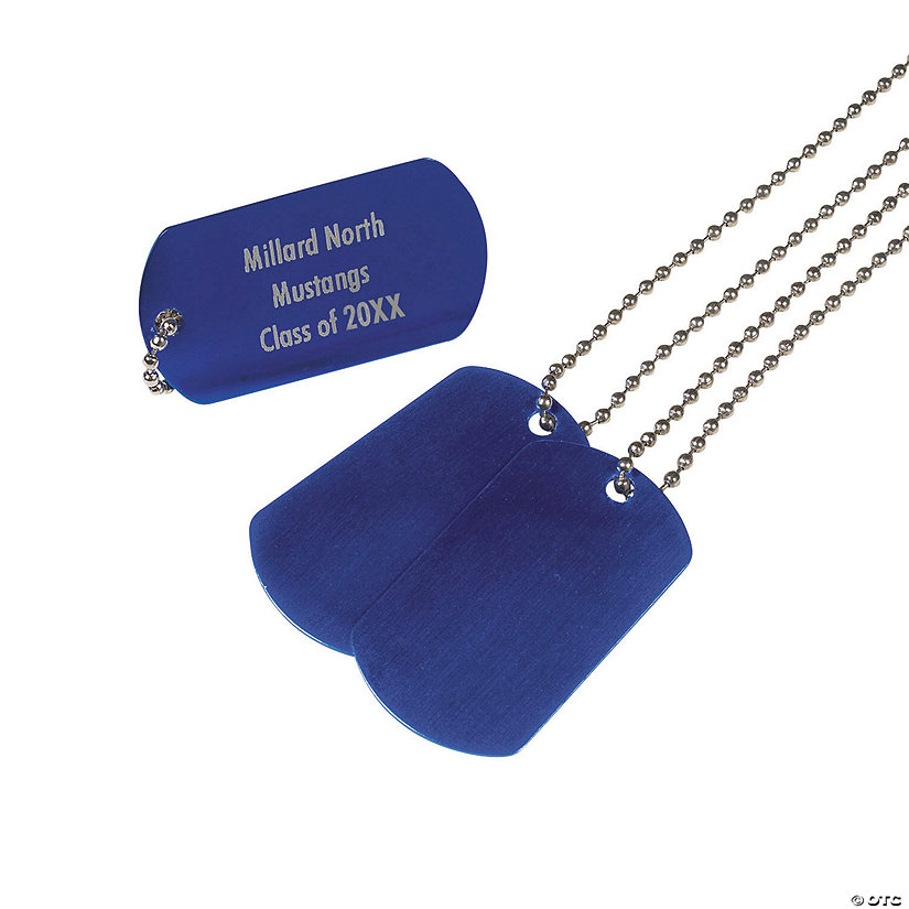 Personalized Blue Dog Tag Necklaces - 12 Pc. Image Thumbnail