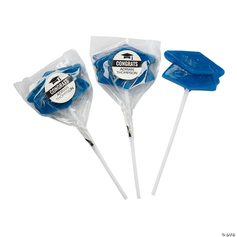 Personalized Blue Graduation Mortarboard Hat Lollipops | Oriental Trading