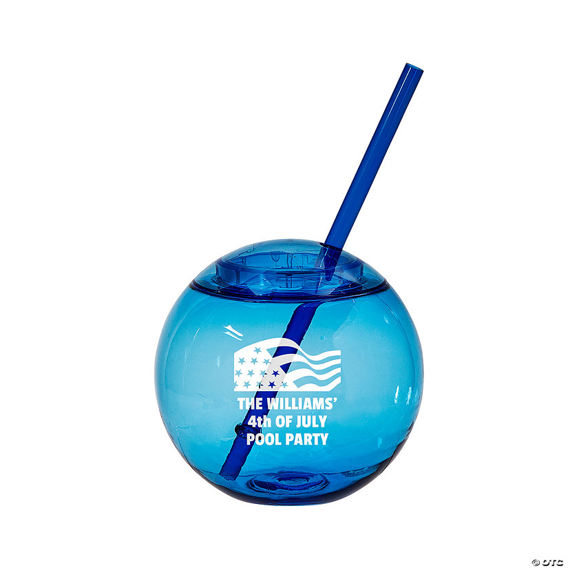 Personalized Blue Patriotic Party Round Cups with Lids & Straws - 25 Pc. Image Thumbnail