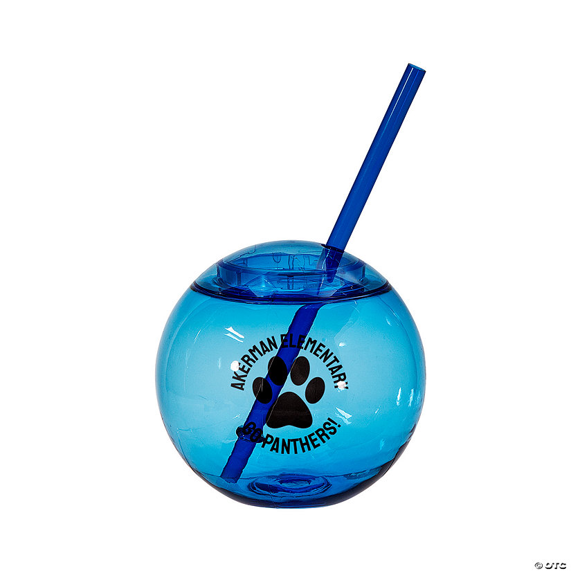 Personalized Blue Round Paw Print Party Cups with Lids & Straws - 25 Pc. Image Thumbnail
