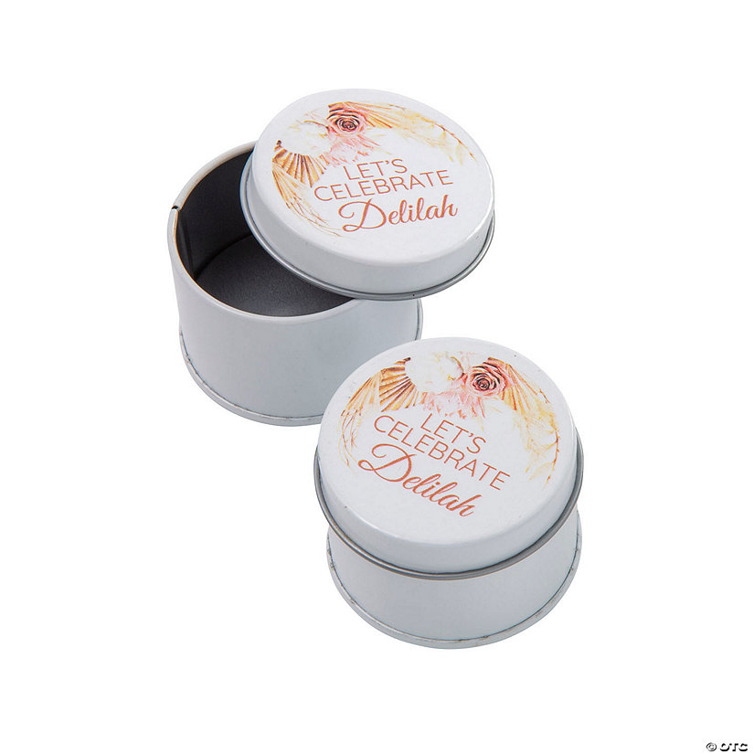 Personalized Boho Floral Round Favor Tins 24 Pc. Oriental Trading