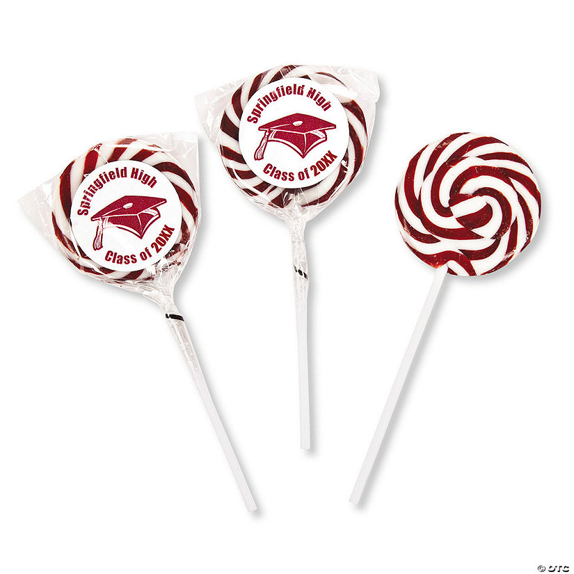Personalized Burgundy Graduation Swirl Lollipops - 24 Pc. Image Thumbnail