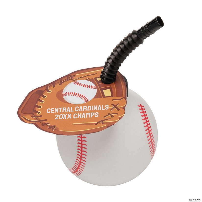 Personalized Cards with Baseball Reusable BPA-Free Plastic Cups with Straws and Tags for 16 Image Thumbnail