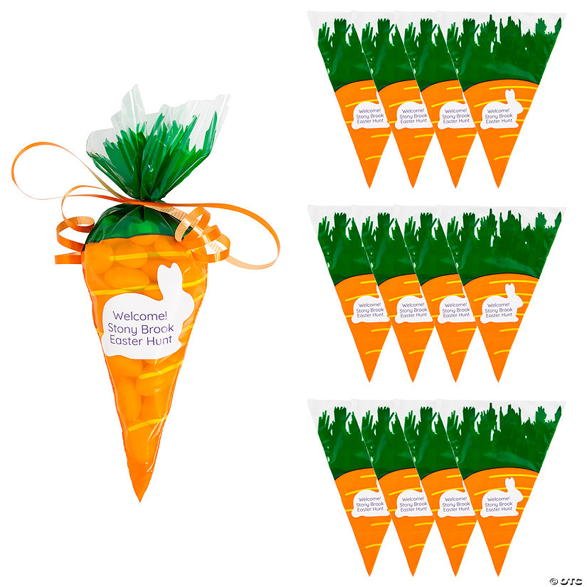 Personalized Carrot-Shaped Cellophane Treat Bags - 12 Pc. Image