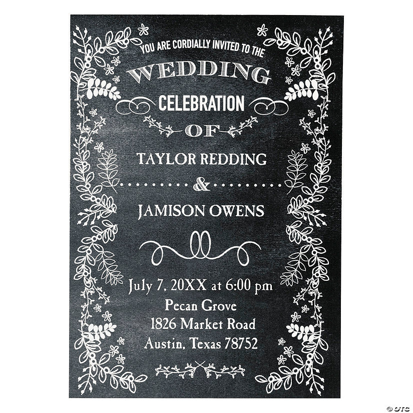 Personalized Chalkboard Floral Wedding Invitations - 25 Pc. Image Thumbnail