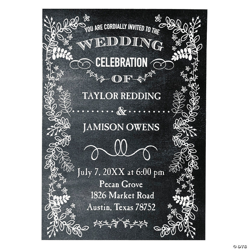 Personalized Chalkboard Floral Wedding Invitations - 25 Pc. Image