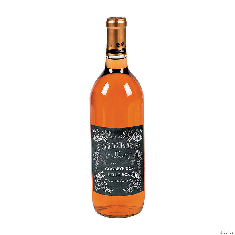 Personalized Chalkboard Floral Wine Bottle Labels - 12 Pc. Image