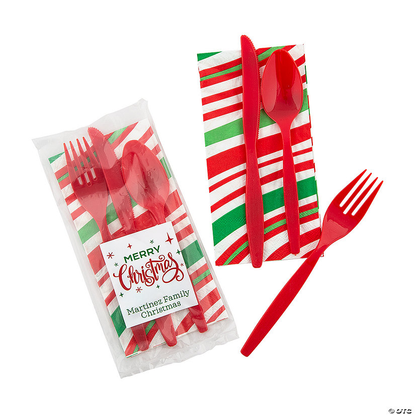 Personalized Christmas Striped Cutlery Sets for 50 Image