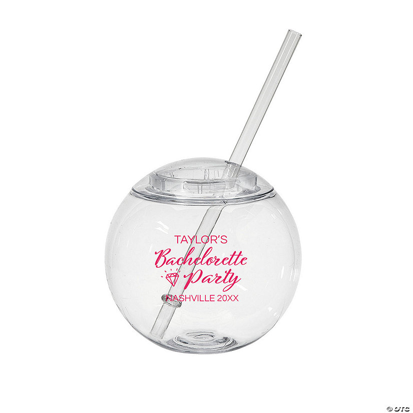Personalized Clear Round Bachelorette Party Cups with Lids & Straws - 25 Pc. Image Thumbnail
