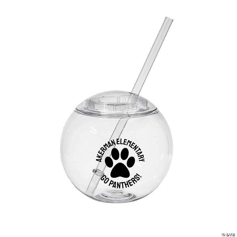 Personalized Clear Round Paw Print Party Cups with Lids & Straws - 25 Pc. Image Thumbnail