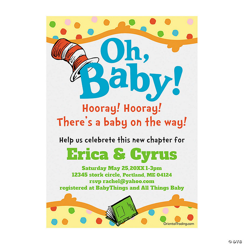 Personalized Dr. Seuss™ Baby Shower Invitations - 25 Pc. | Oriental Trading