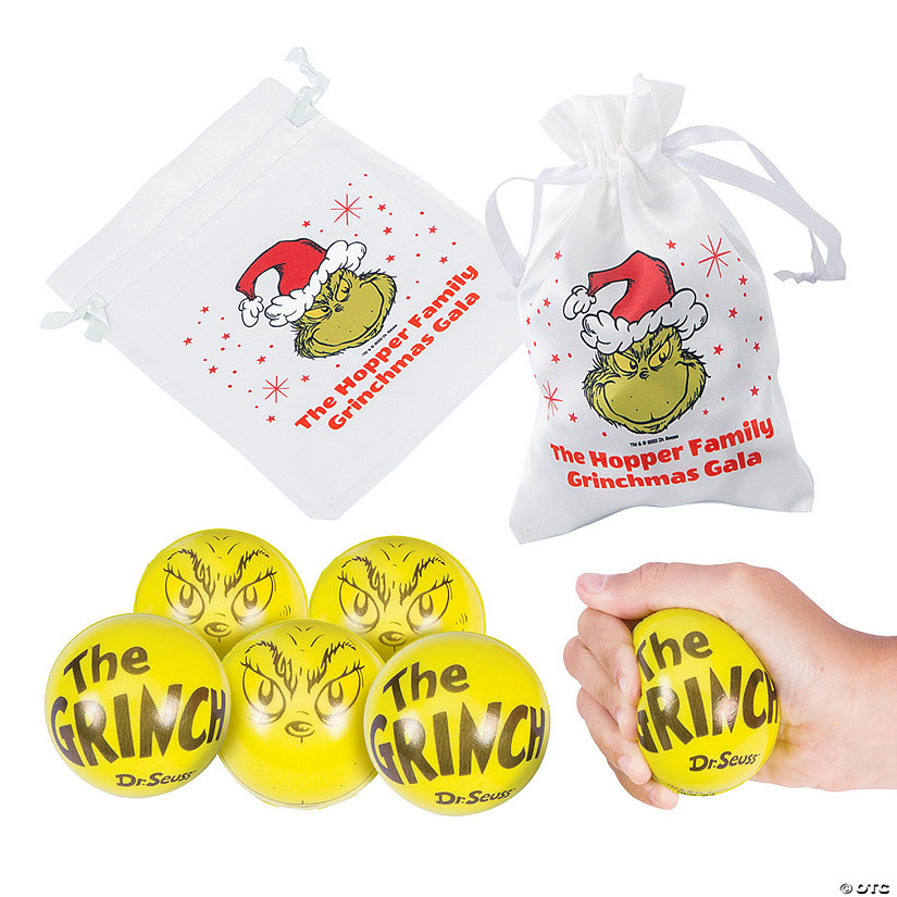Personalized Dr. Seuss&#8482; The Grinch Favor Bag & Stress Ball Handout Kit for 24 Image Thumbnail