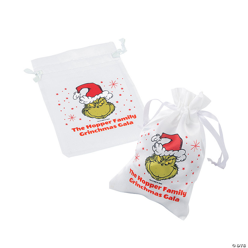 Personalized Dr. Seuss&#8482; The Grinch Satin Drawstring Favor Bags - 24 Pc. Image Thumbnail