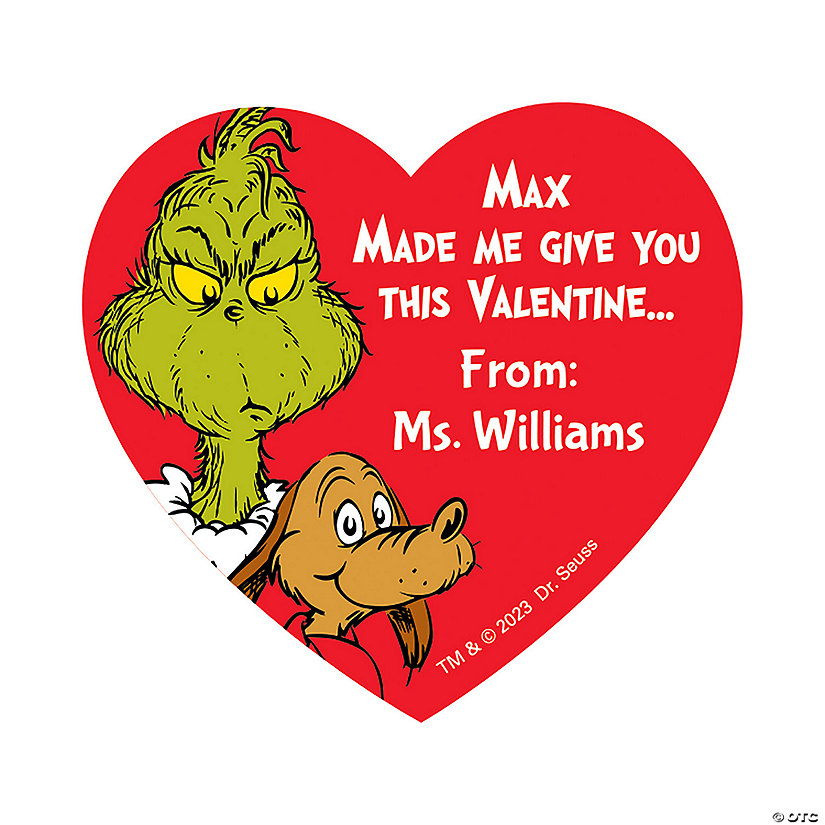Personalized Dr. Seuss&#8482; The Grinch Valentine&#8217;s Day Favor Stickers - 80 Pc. Image Thumbnail