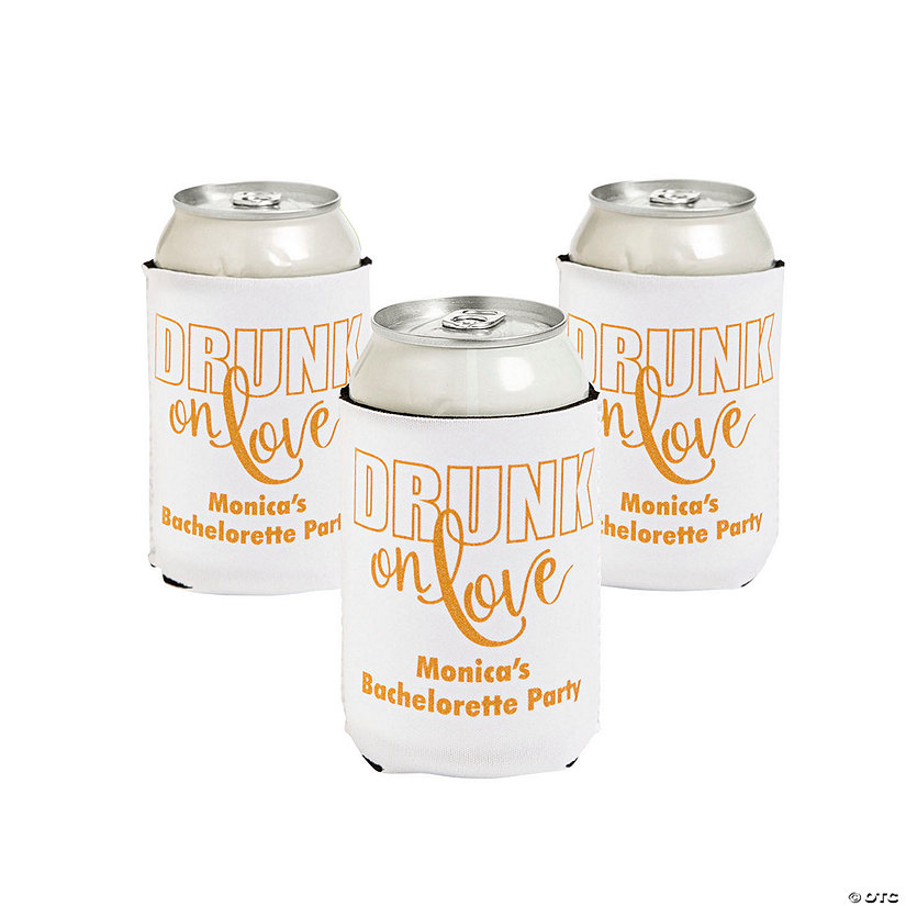 Personalized Drunk on Love Premium Neoprene Can Coolers 48 Pc. Oriental Trading