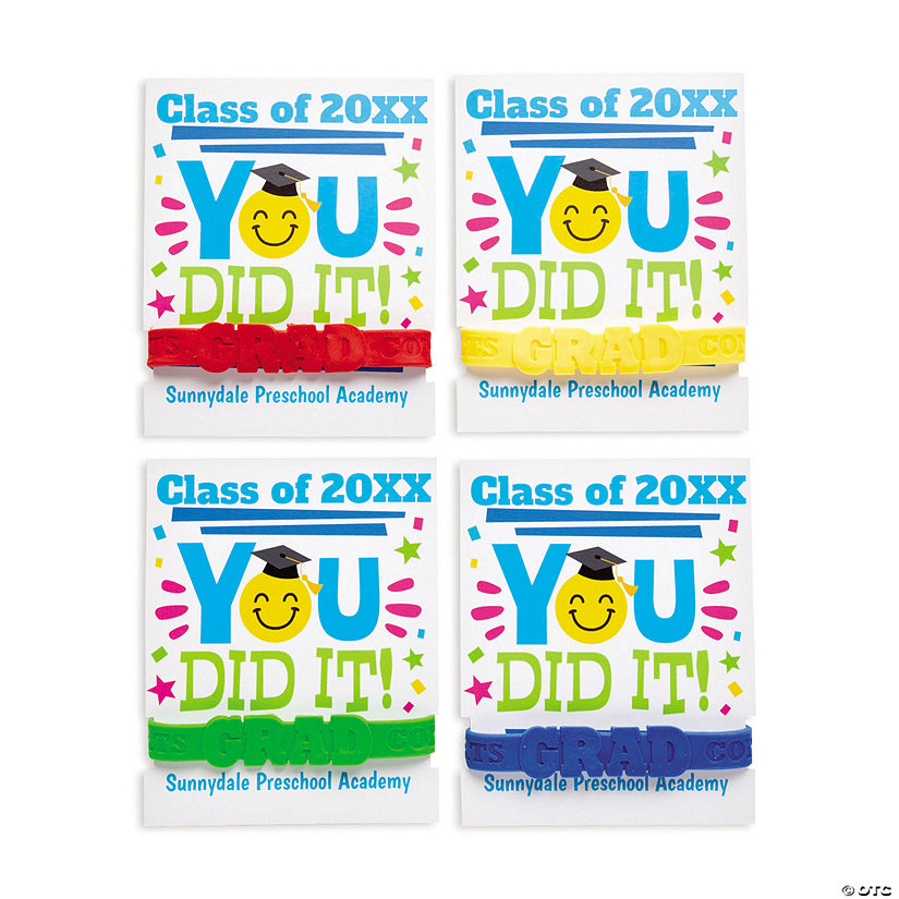 Personalized Elementary Graduation Bracelets with Cards for 24 Image