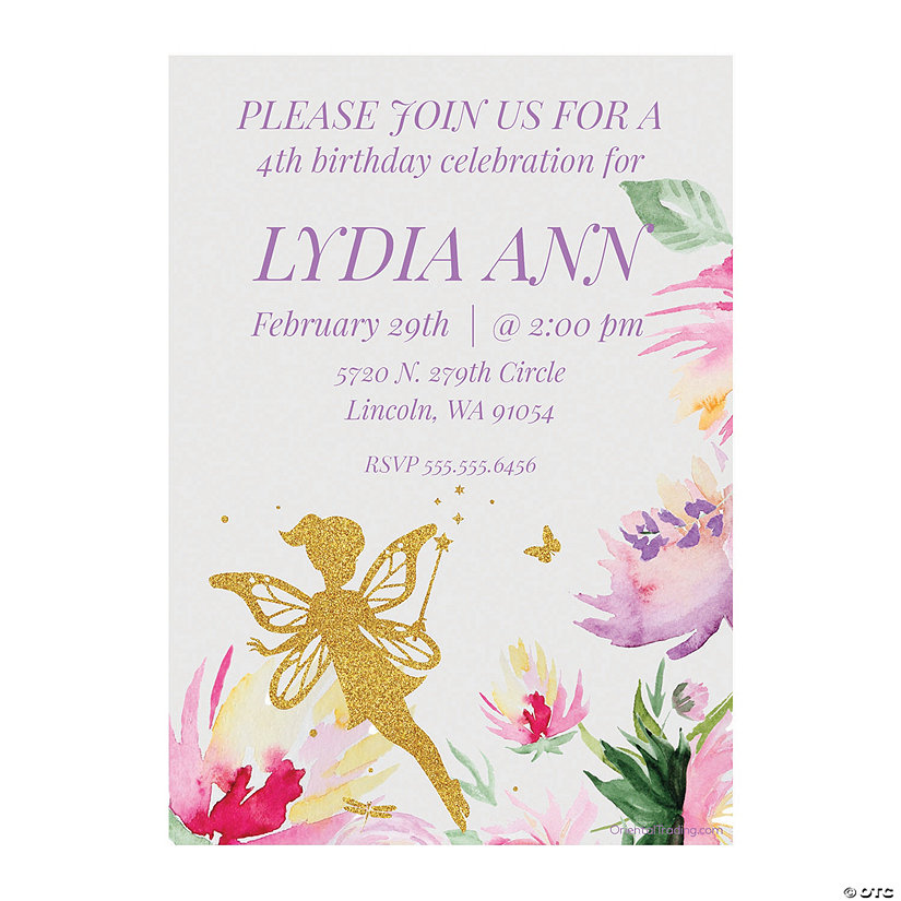 Personalized Fairy Birthday Party Invitations -10 Pc. Image Thumbnail
