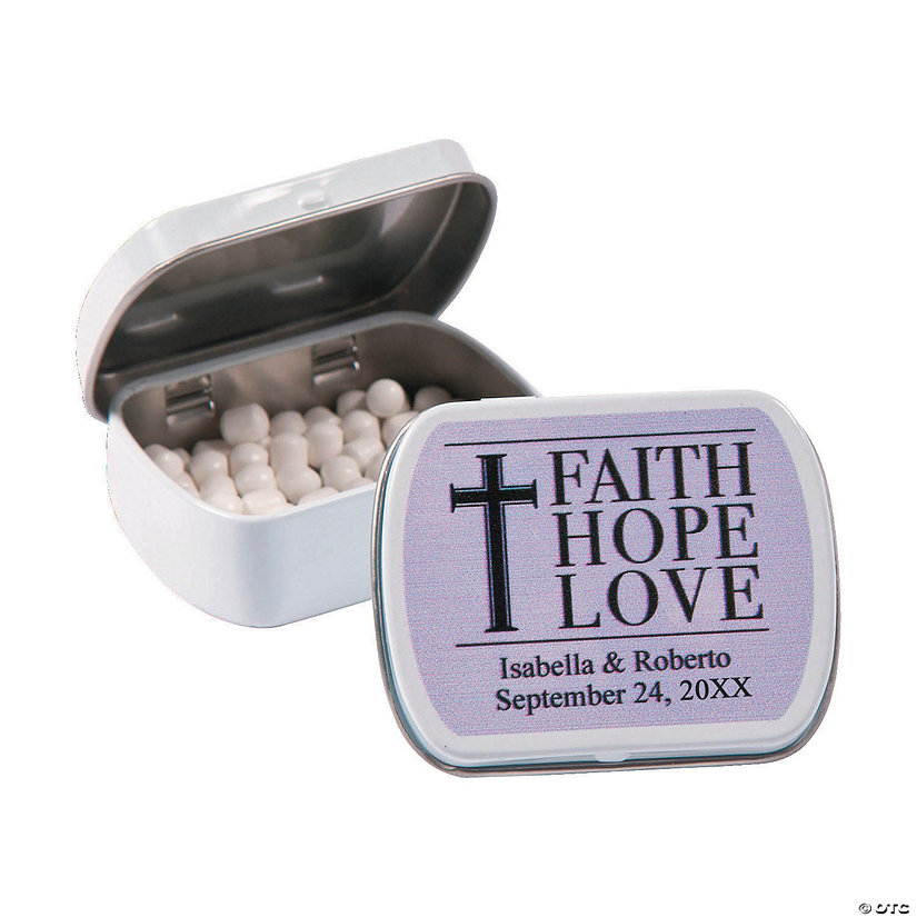 Personalized Faith, Hope, Love Wedding Mint Tins - 24 Pc. Image Thumbnail