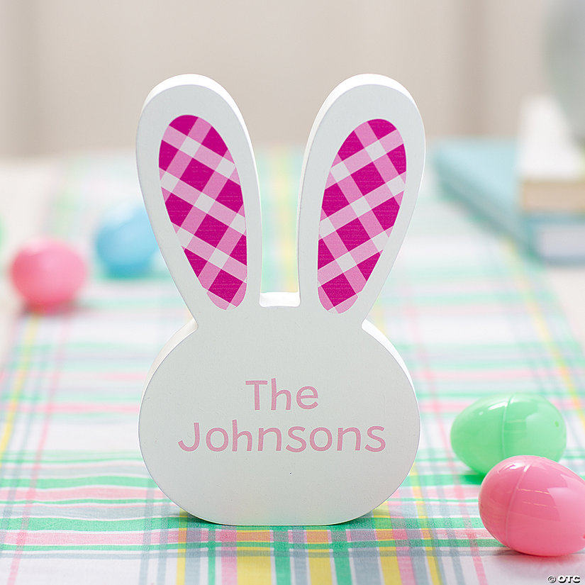 Personalized Family Name Gingham Easter Bunny Tabletop Decoration Image Thumbnail