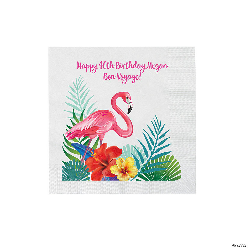 Personalized Flamingo Palm Paper Beverage Napkins - 50 Pc. Image