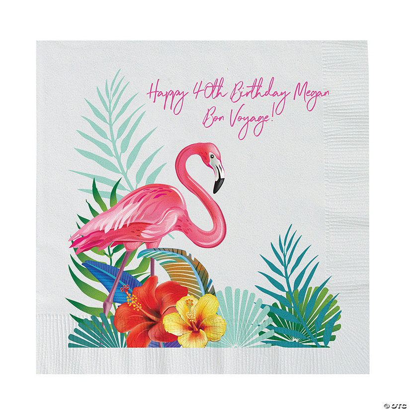 Personalized Flamingo Palm Paper Luncheon Napkins - 50 Pc. Image