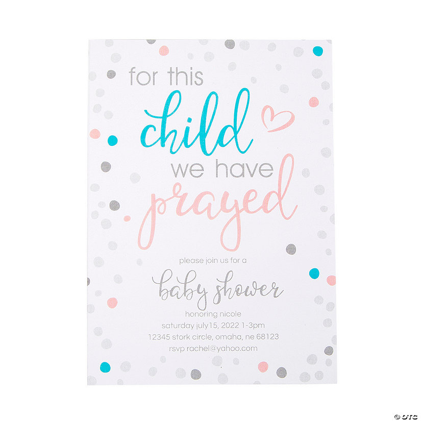 Personalized For This Child We Have Prayed Baby Shower Invitations - 25 Pc. Image Thumbnail