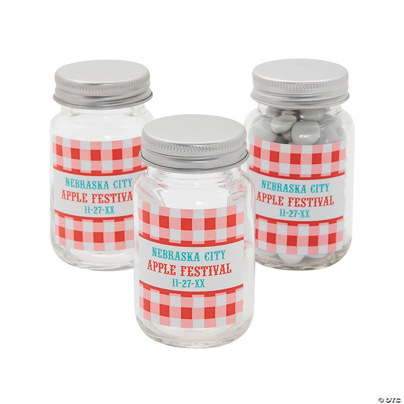 Personalized Gingham Mini Mason Jar Favors - 12 Pc. Image