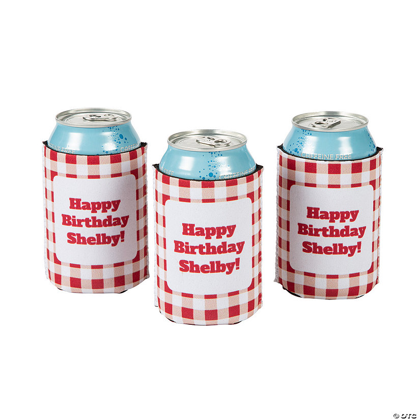 Personalized Gingham Plaid Can Coolers - 12 Pc. Image