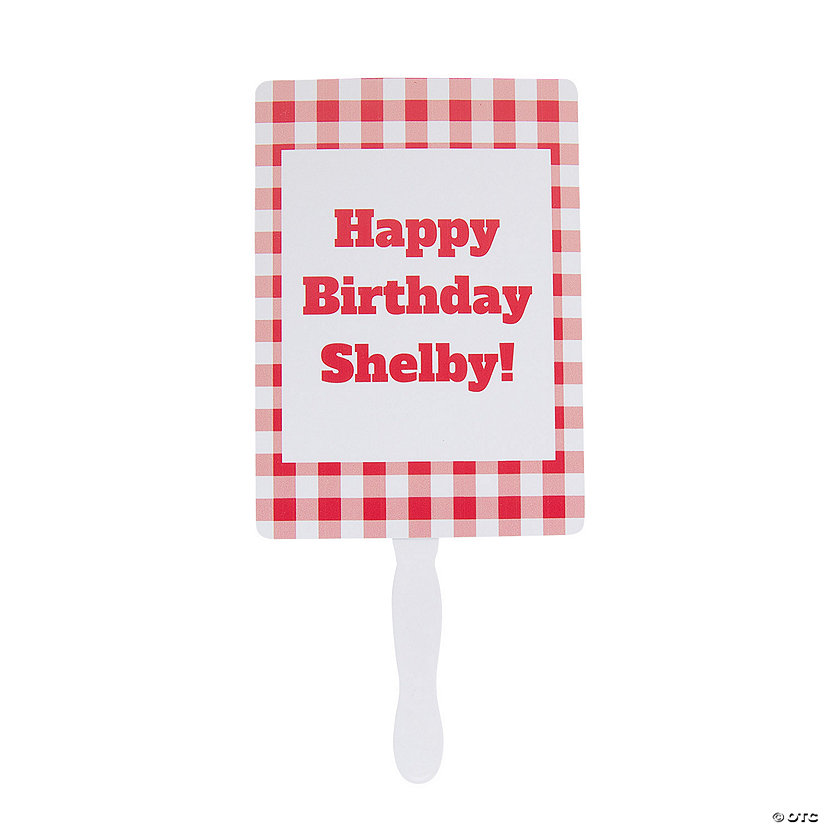 Personalized Gingham Plaid Hand Fans - 12 Pc. Image