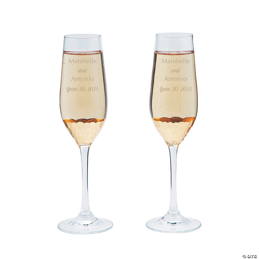 Personalized Gold Scallop Wedding Toasting Glass Champagne Flutes - 2 Ct. Image Thumbnail