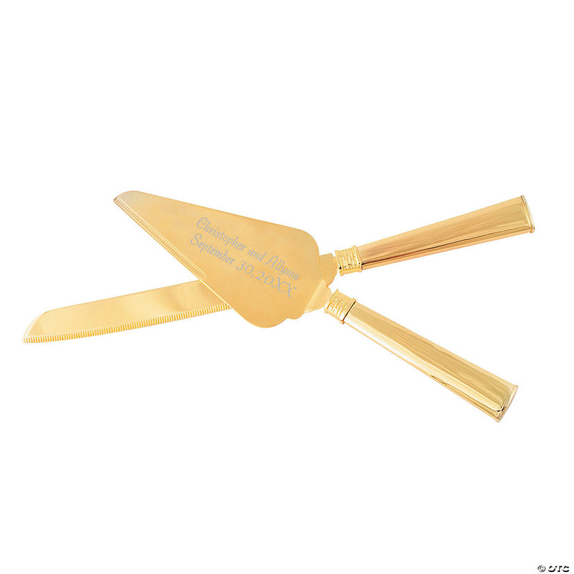 Personalized Goldtone Wedding Cake Knife &amp; Cake Server Set - 2 Pc. Image