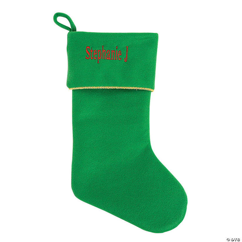 Personalized Green Christmas Stocking with Red Print - Discontinued