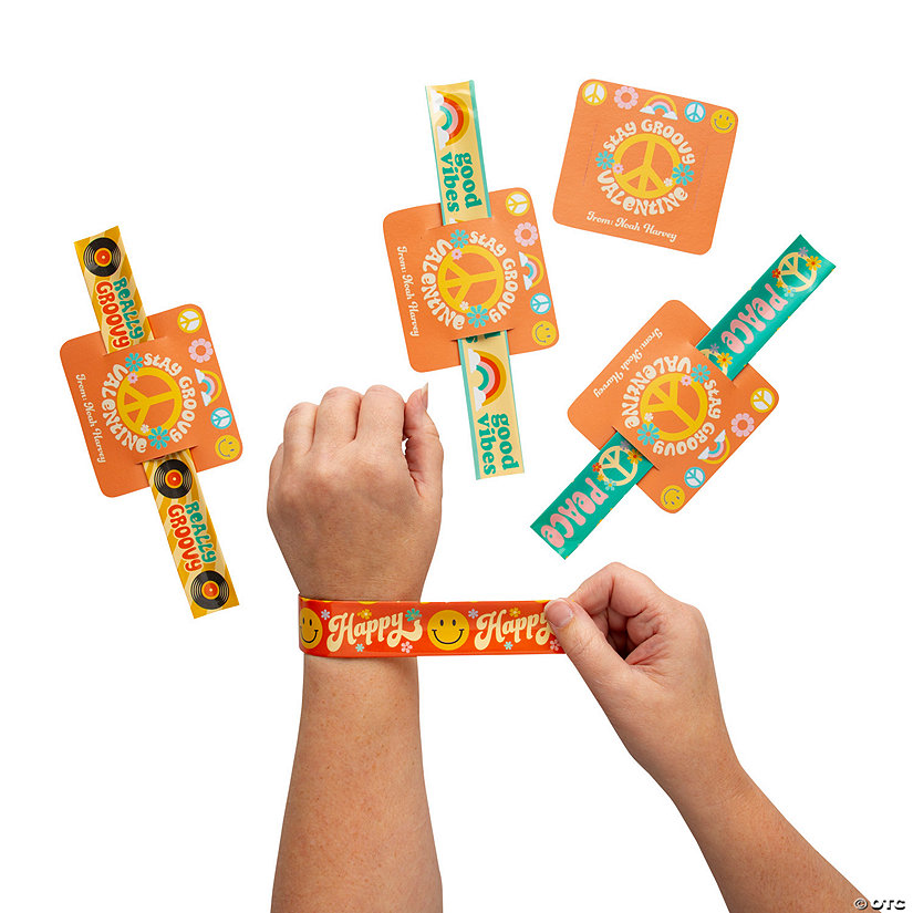 Personalized Groovy Slap Bracelet Valentine Exchanges with Card for 24 Image