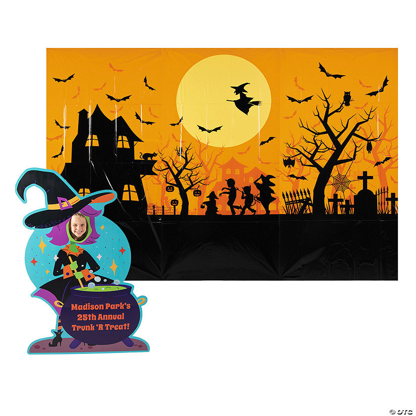 Personalized Halloween Backdrop &amp; Witch Stand-In Stand-Up Kit - 2 Pc. Image