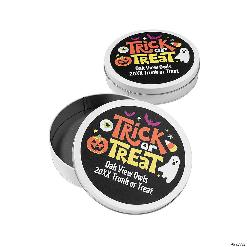 Personalized Halloween Trick or Treat Large Round Tins - 12 Pc. Image Thumbnail