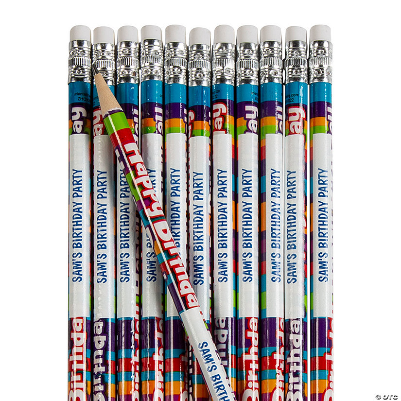 Personalized Happy Birthday Stripe Pencils - 24 Pc. Image Thumbnail
