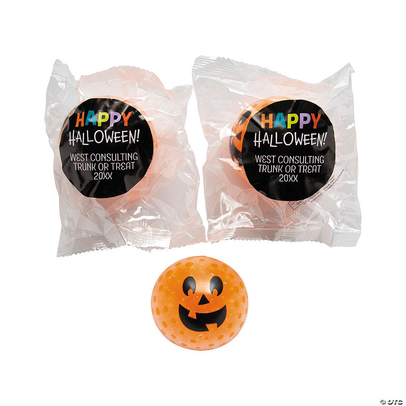 Personalized Happy Halloween Squishy Gel Beads Pumpkin Ball Handouts for 24 Image Thumbnail