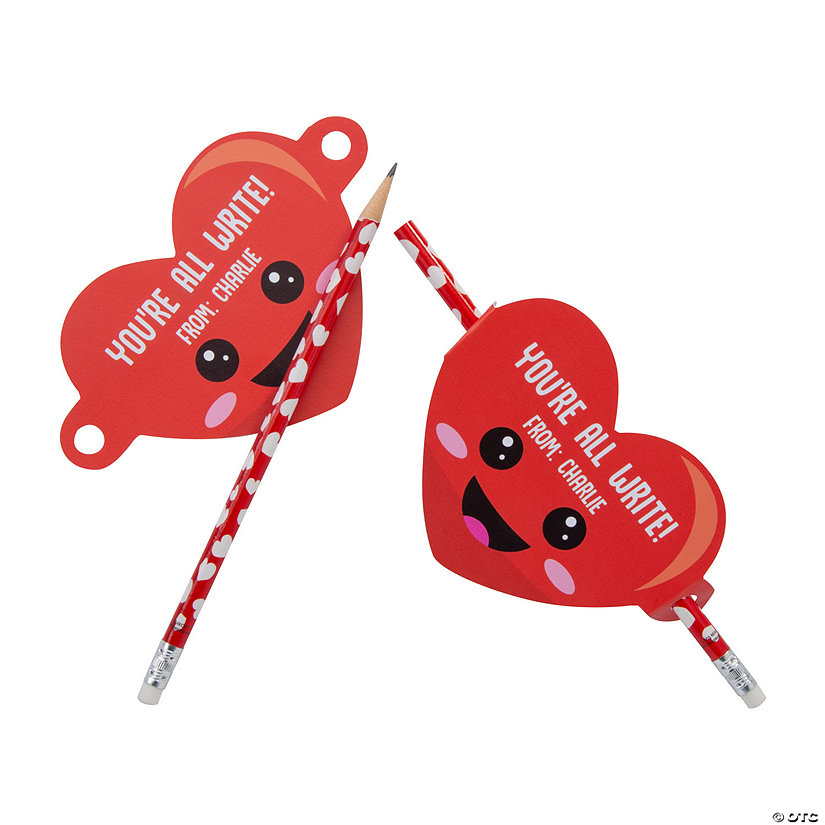 Personalized Heart-Shaped Card Valentine Exchanges with Pencil for 24 Image