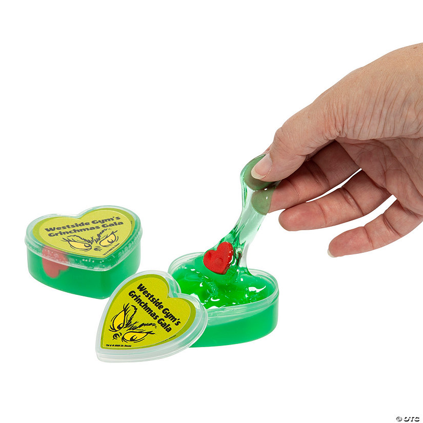 Personalized Heart-Shaped Containers of Dr. Seuss&#8482; The Grinch Slime - 12 Pc. Image