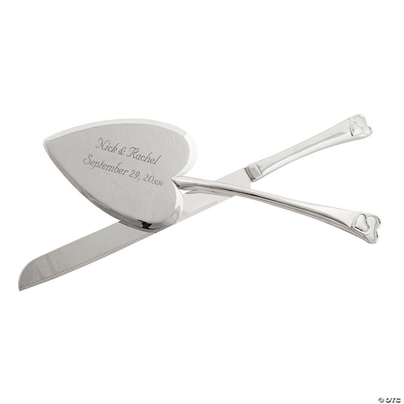 Personalized Heart-Shaped Wedding Cake Knife & Cake Server Set - 2 Pc. Image Thumbnail