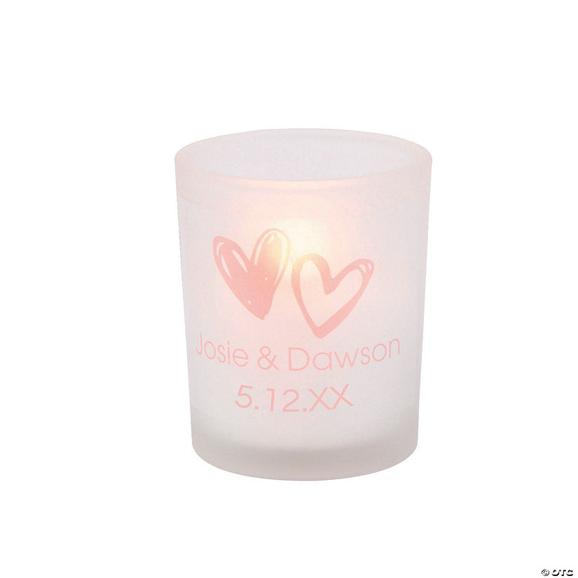 Personalized Hearts Frosted Votive Candle Holders - 12 Pc. Image Thumbnail