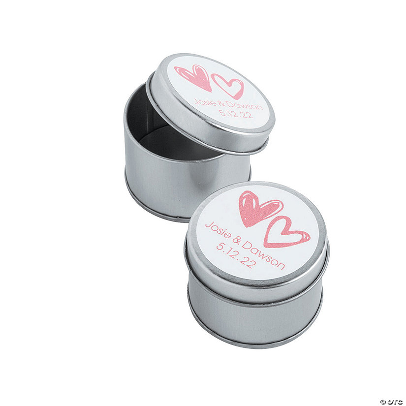 Personalized Hearts Round Tin Favor Containers - 24 Pc. Image Thumbnail