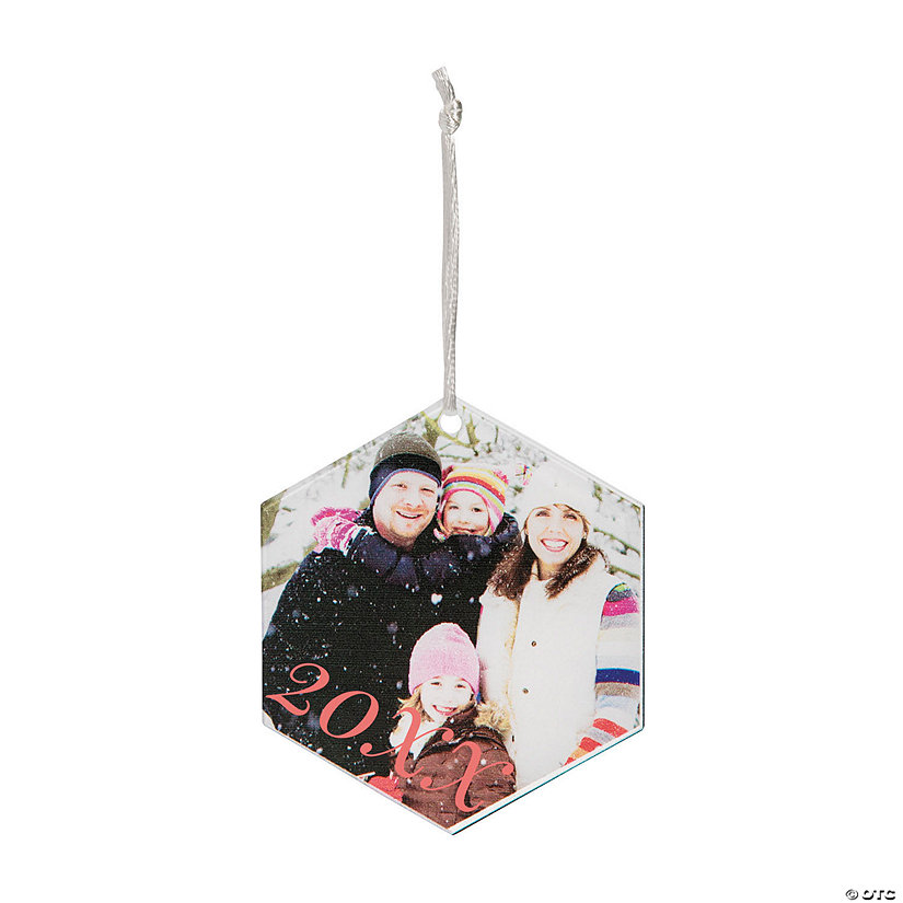Personalized Hexagon Dated Photo Acrylic Christmas Ornaments - 12 Pc. Image