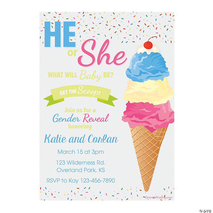 Personalized Ice Cream Gender Reveal Invitations Oriental Trading 