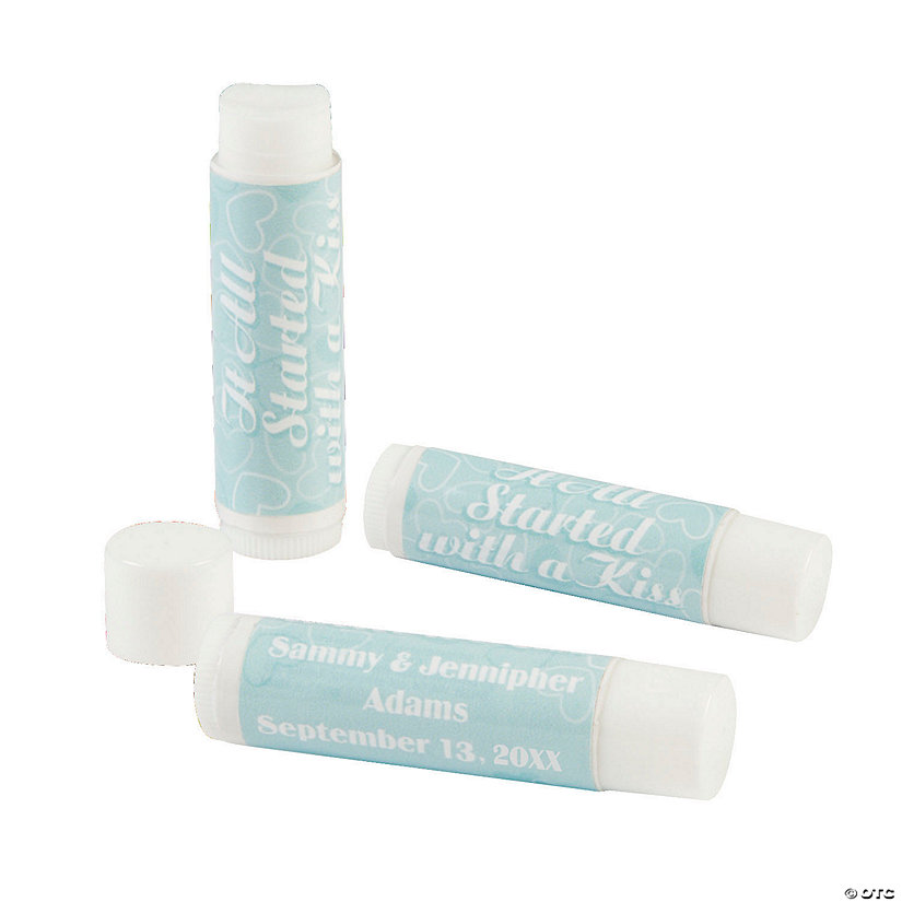 Personalized It All Started With a Kiss Lip Balm Covers - 12 Pc. Image Thumbnail