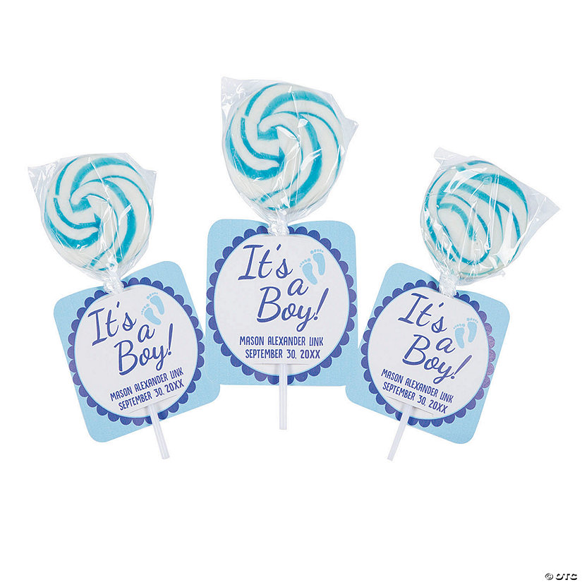 Personalized It&#8217;s A Boy Swirl Lollipops with Cards - 24 Pc. Image Thumbnail